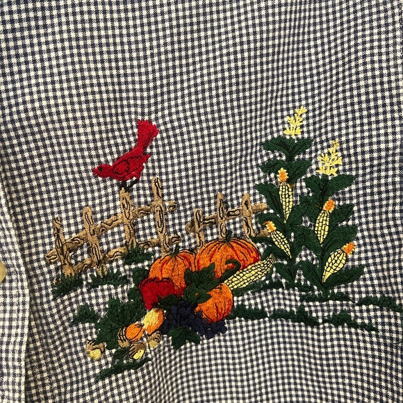 Vintage solutions original women’s button up shirt. Embroidered scarecrow fall - Picture 7 of 7